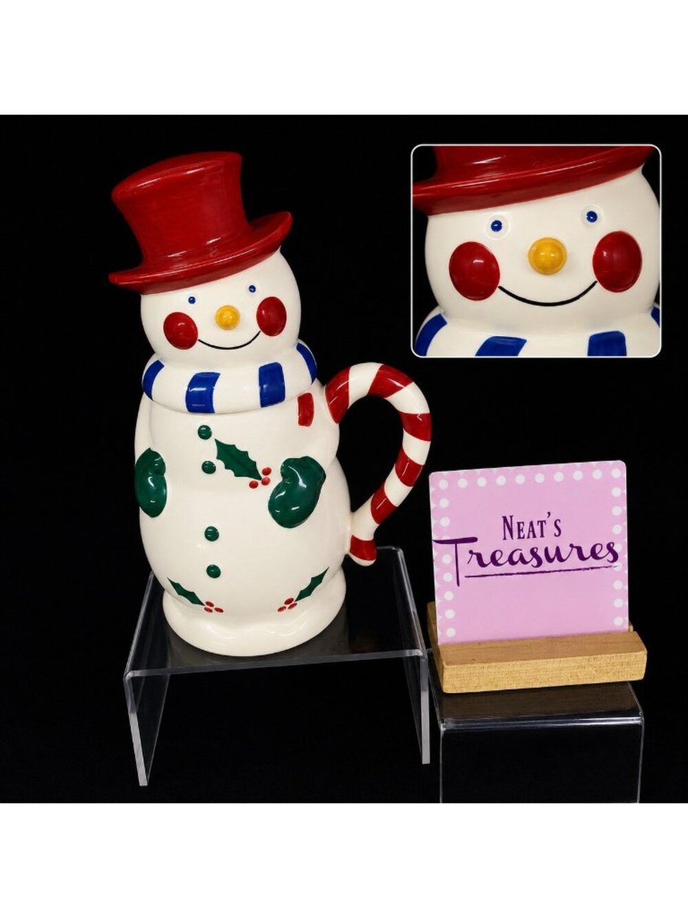 Temptation By Tara SNOWMAN Extra Large 3 Cups Ceramic Red Top Hat Handle Mug